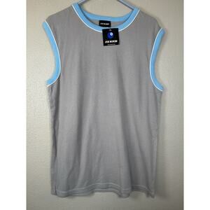 Men’s Joe Boxer Tank‎ Top Y2K Gray Blue Trim Waffle Knit Medium 100% Cotton